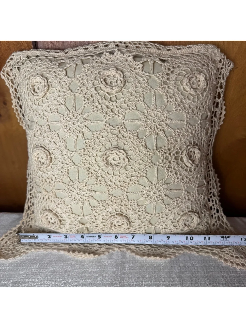 Handmade Cotton Lace Throw Pillows 12x12 Floral Crochet Cottagecore Dec